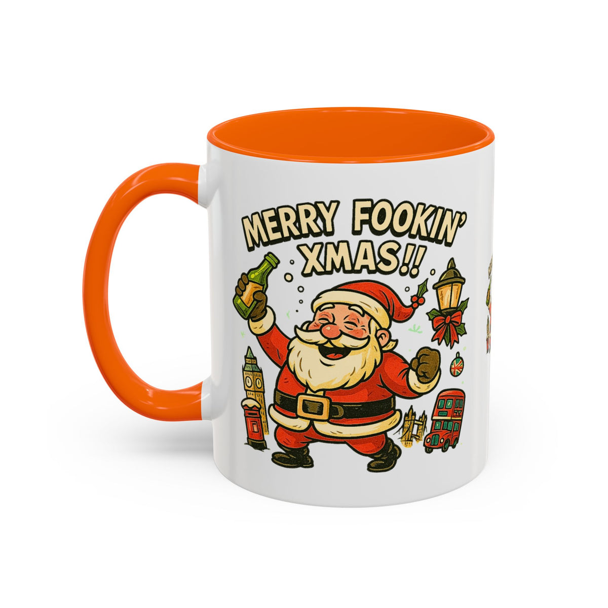 Merry Fookin' Xmas drunk Santa mug with Big Ben and a red bus, photo 6