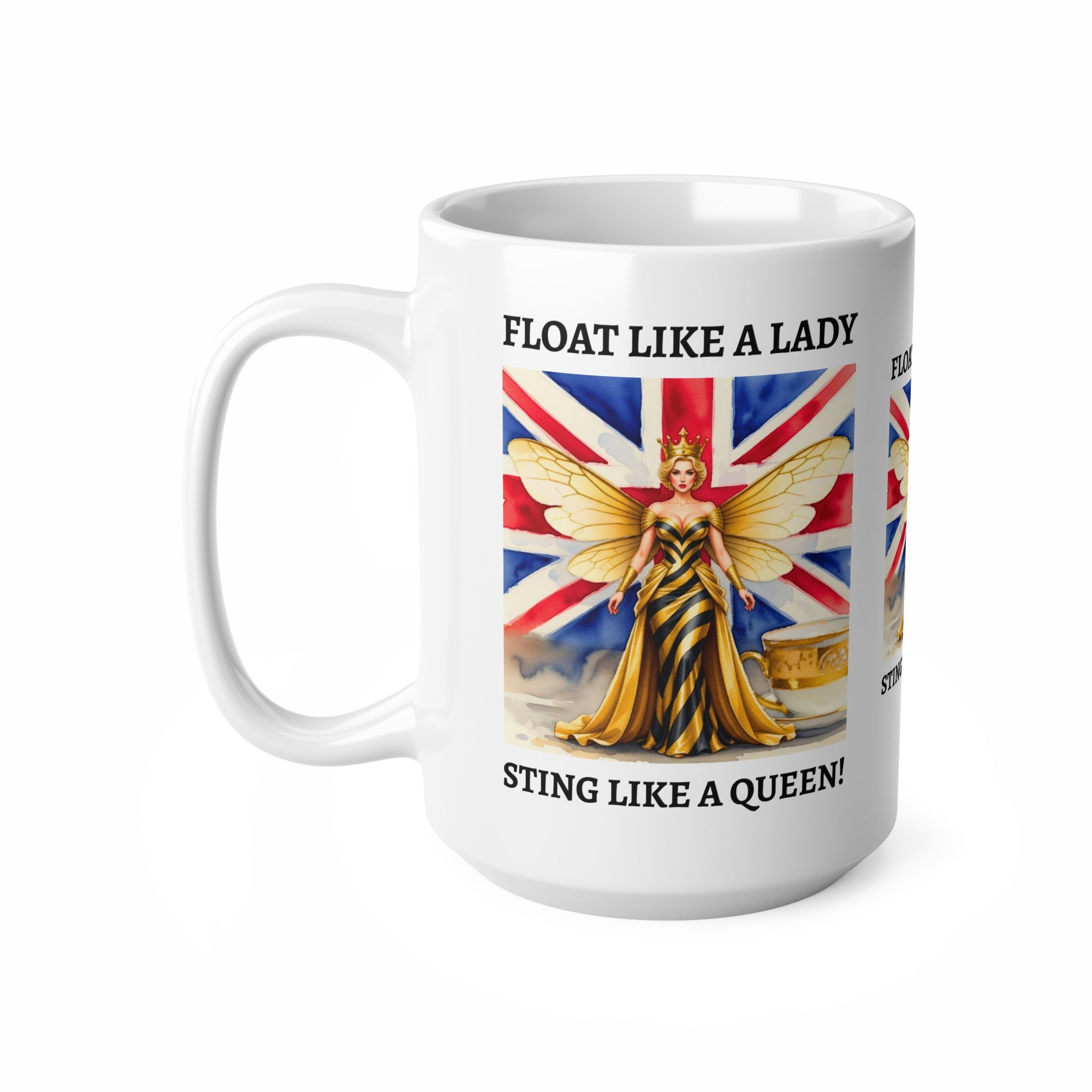 Float Like a Lady, Sting Like a Queen Mug | Union Jack Fairy Goddess Coffee Cup | International Women's Day