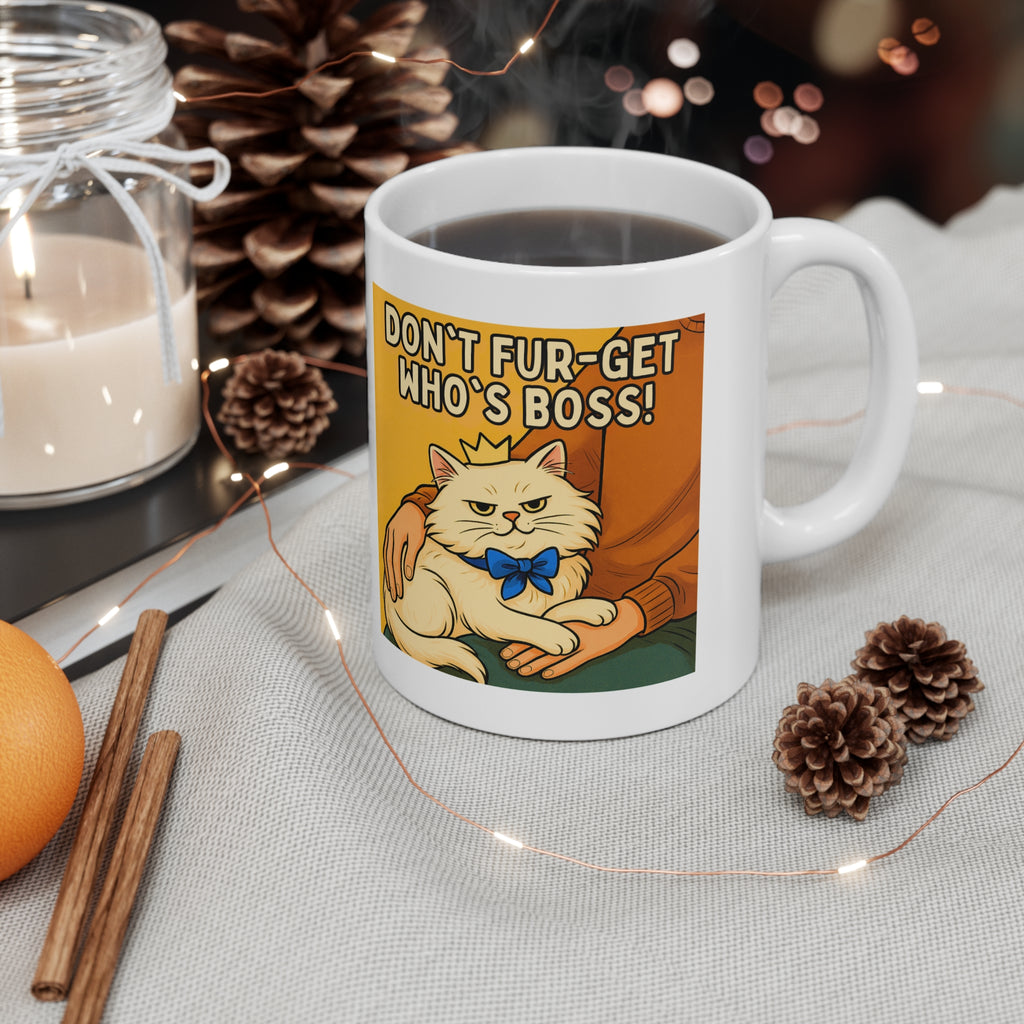 Don't Furget Who's Boss | 11oz Funny Cat Lover Gift | Sassy Kitty Coffee Cup | Cute Pet Parent Present | Dishwasher Microwave Safe