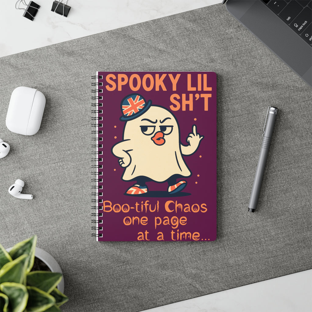 Spooky Lil' Sh*t Notebook - A5 Wirobound Halloween Journal | Student Gift | Sassy Ghost A5 Journal | Funny British Stationery Gift