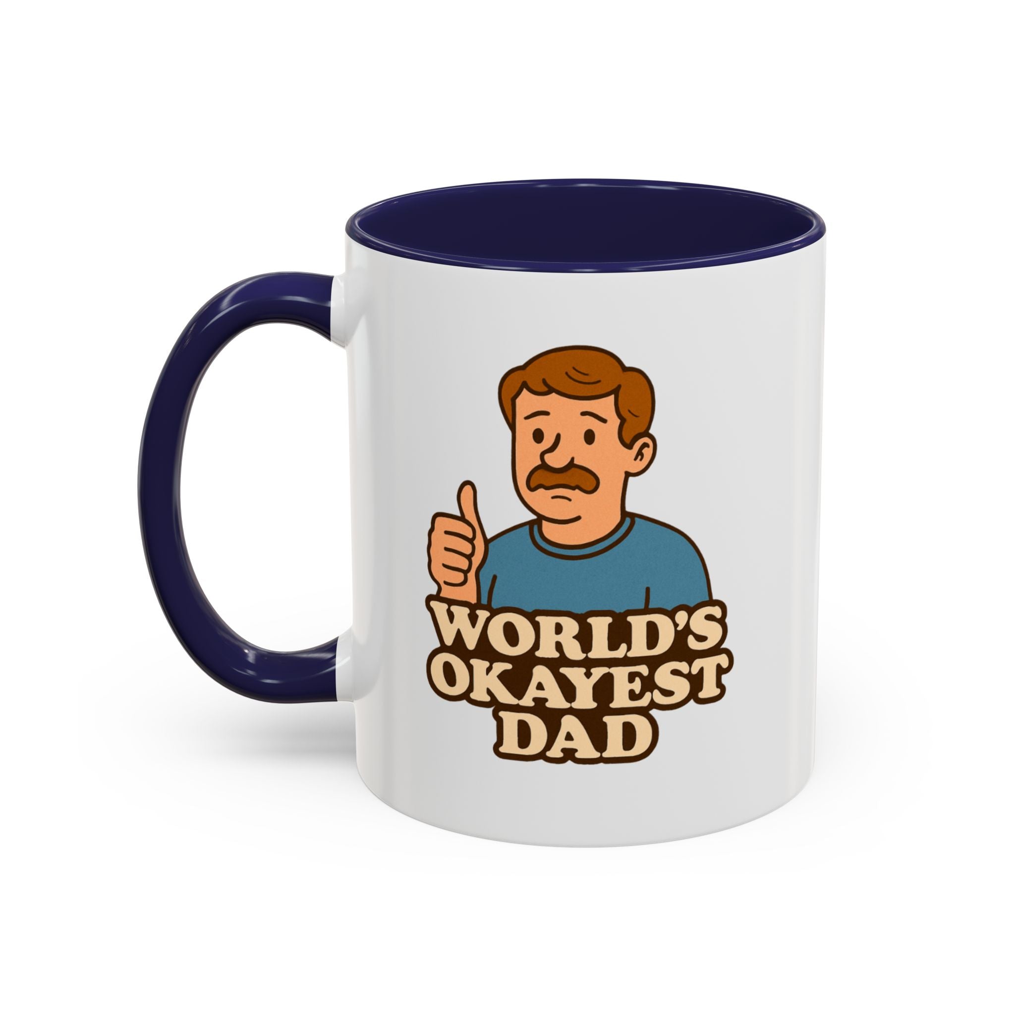 Worlds Okayest Dad Mug - Funny Fathers Day Gift |  11oz Sarcastic Coffee Cup | Thumbs Up Dad