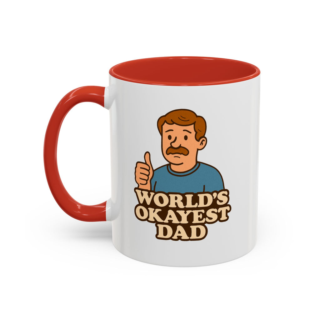 Worlds Okayest Dad Mug - Funny Fathers Day Gift |  11oz Sarcastic Coffee Cup | Thumbs Up Dad