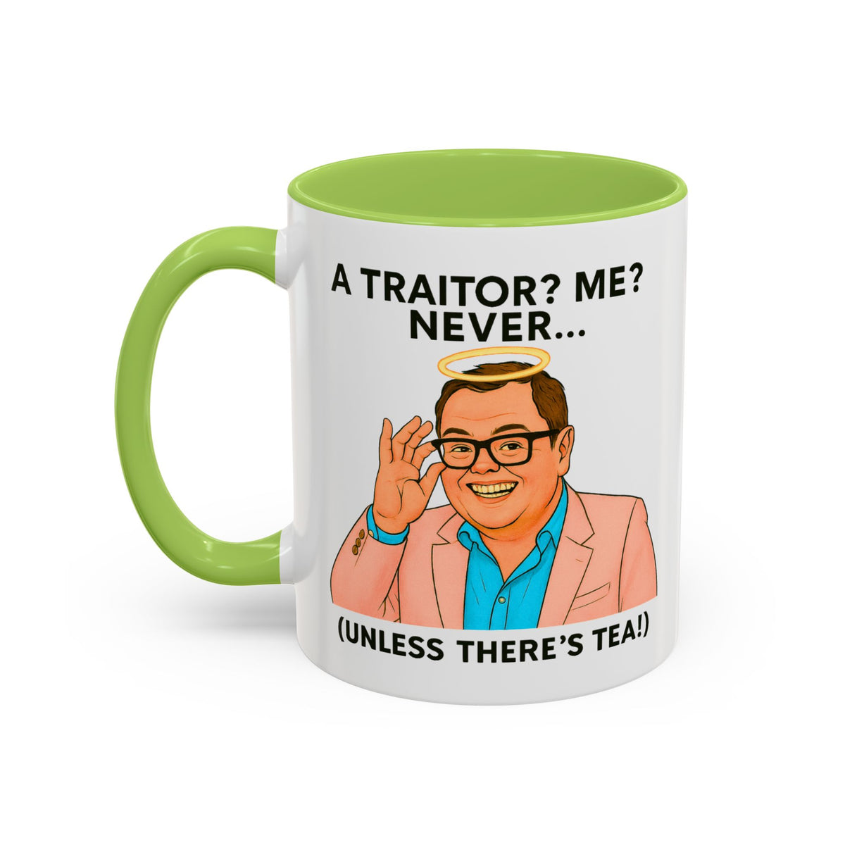 Alan Carr Celebrity Traitors halo mug, A Traitor? Me? Never (Unless There's Tea!), photo 6