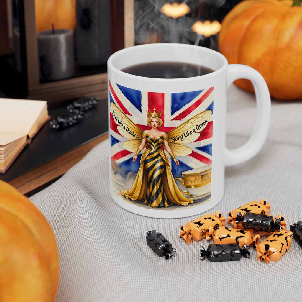 Float Like A Duchess, Sting Like A Bee Cup | Union Jack Royal Bee Feminist Mug
