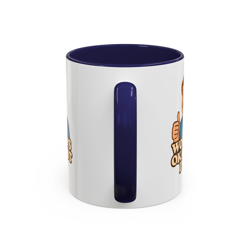 Worlds Okayest Dad Mug - Funny Fathers Day Gift |  11oz Sarcastic Coffee Cup | Thumbs Up Dad