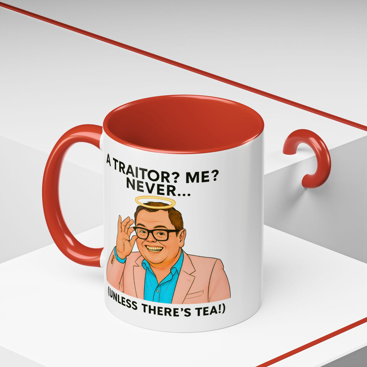 Alan Carr Celebrity Traitors halo mug, A Traitor? Me? Never (Unless There's Tea!), photo 10