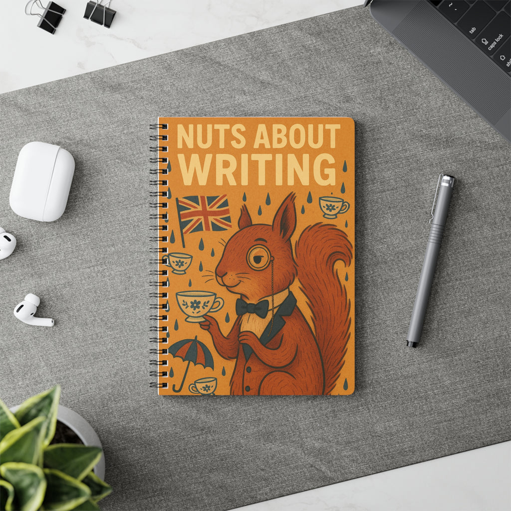 Nuts About Writing Squirrel Journal | Funny Posh Squirrel with Monocle | A5 Student Uni Notebook | Whimsical British Digital Art Style Diary