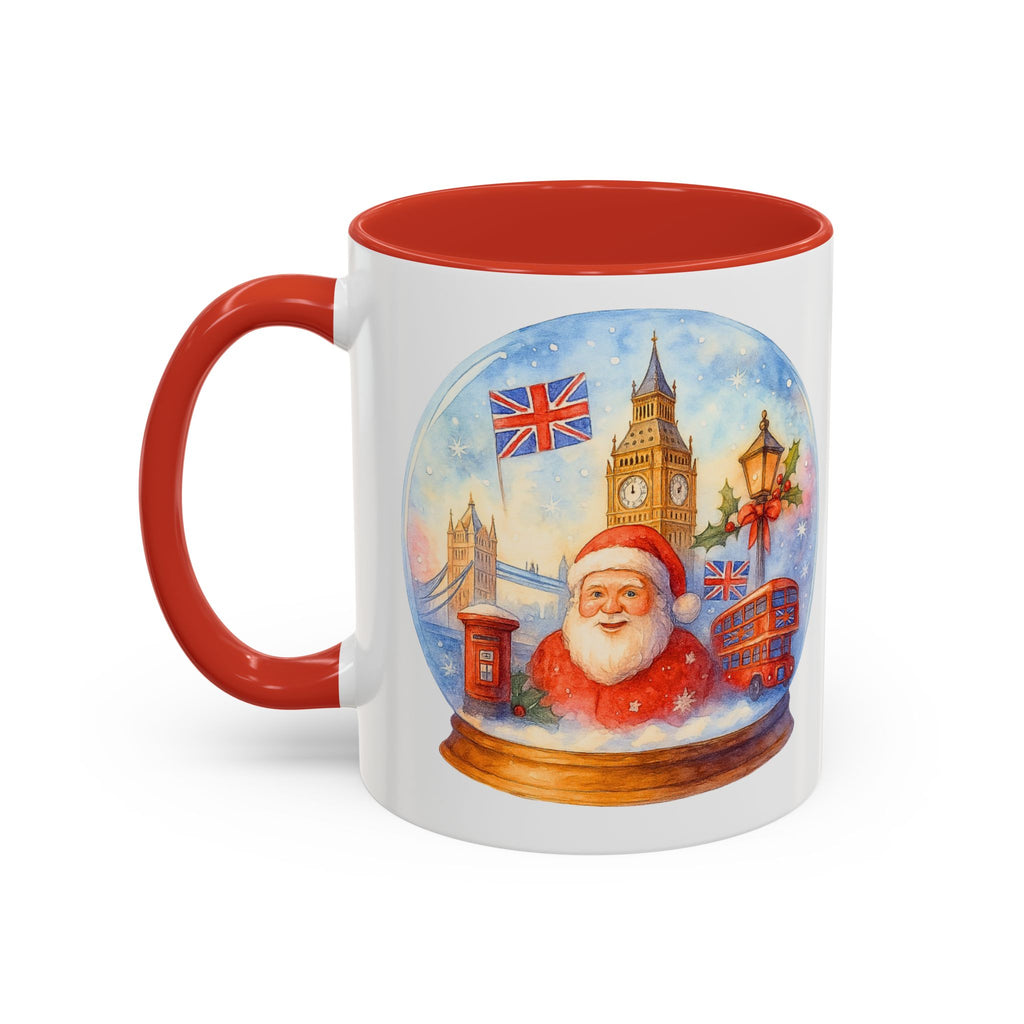 London Santa Snowglobe Mug | UK Christmas Souvenir Cup | Big Ben London Bus Festive Mug | British Holiday Gift
