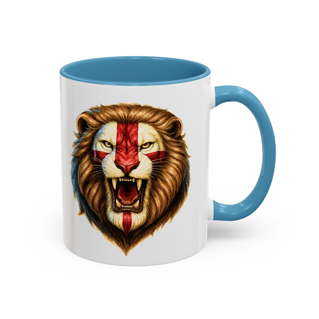 Roaring English Lion Accent Mug | St. George's Cross Patriotic Coffee Cup | Funny Medieval England Gift in Glossy Finish