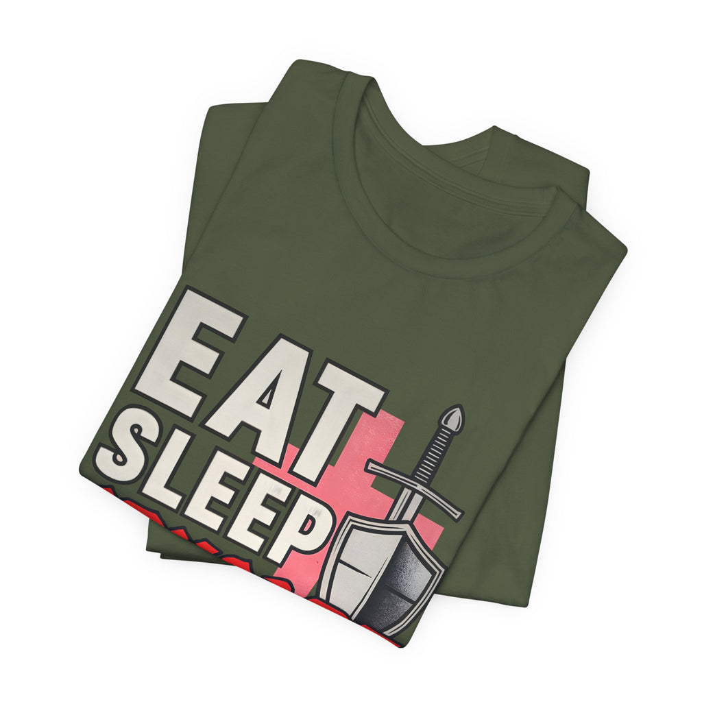 Eat Sleep Crusade Repeat T-Shirt | UK Patriot Medieval Sword & Shield Design | English National Pride Tee