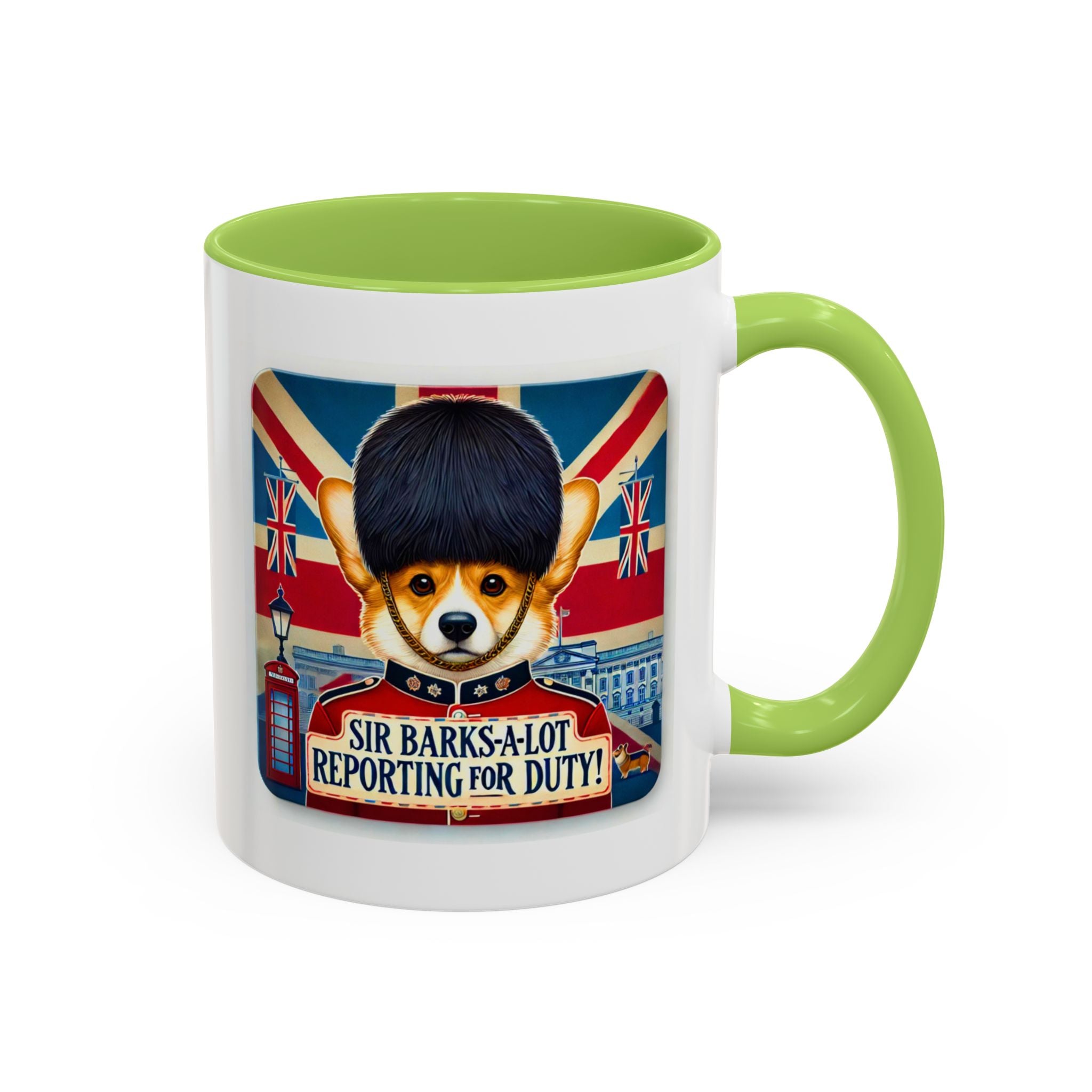Sir Barks-a-Lot Accent Coffee Mug | Patriotic British Doggy Design | Whimsical 11oz Cup Multiple Colors | Lead & BPA-Free, C-Shaped Handle