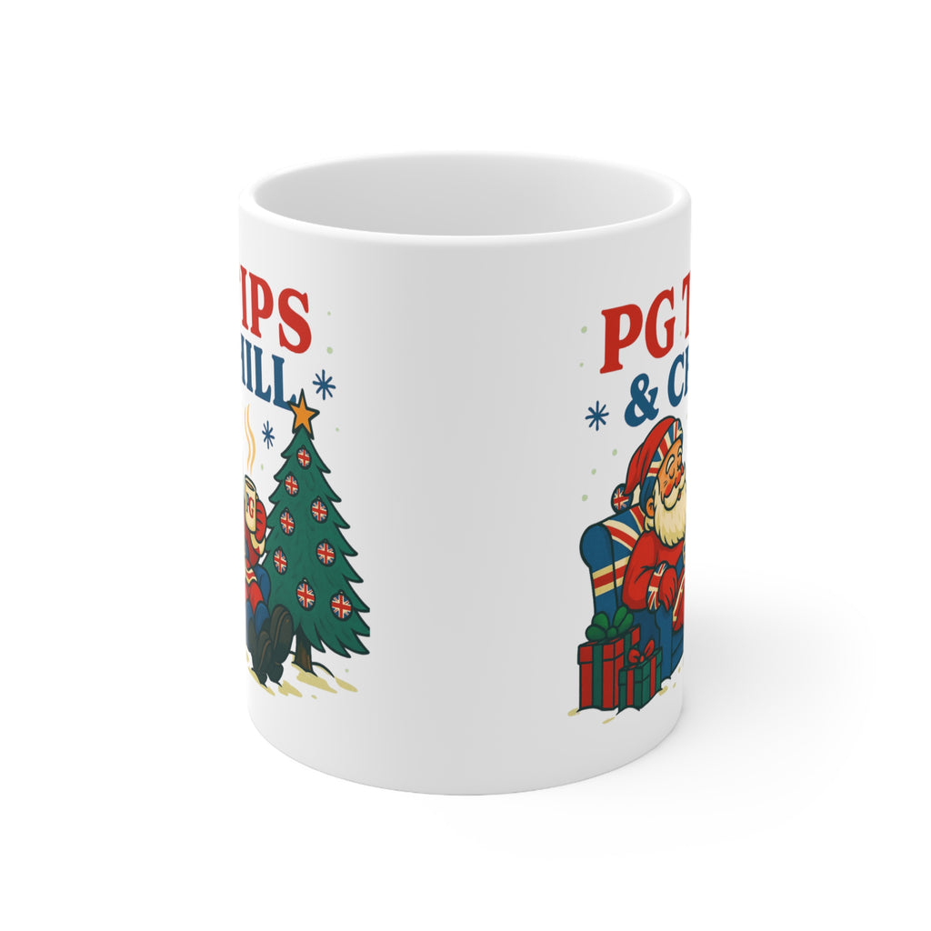 PG Tips and Chill Christmas mug with Santa in a Union Jack armchair, photo 6