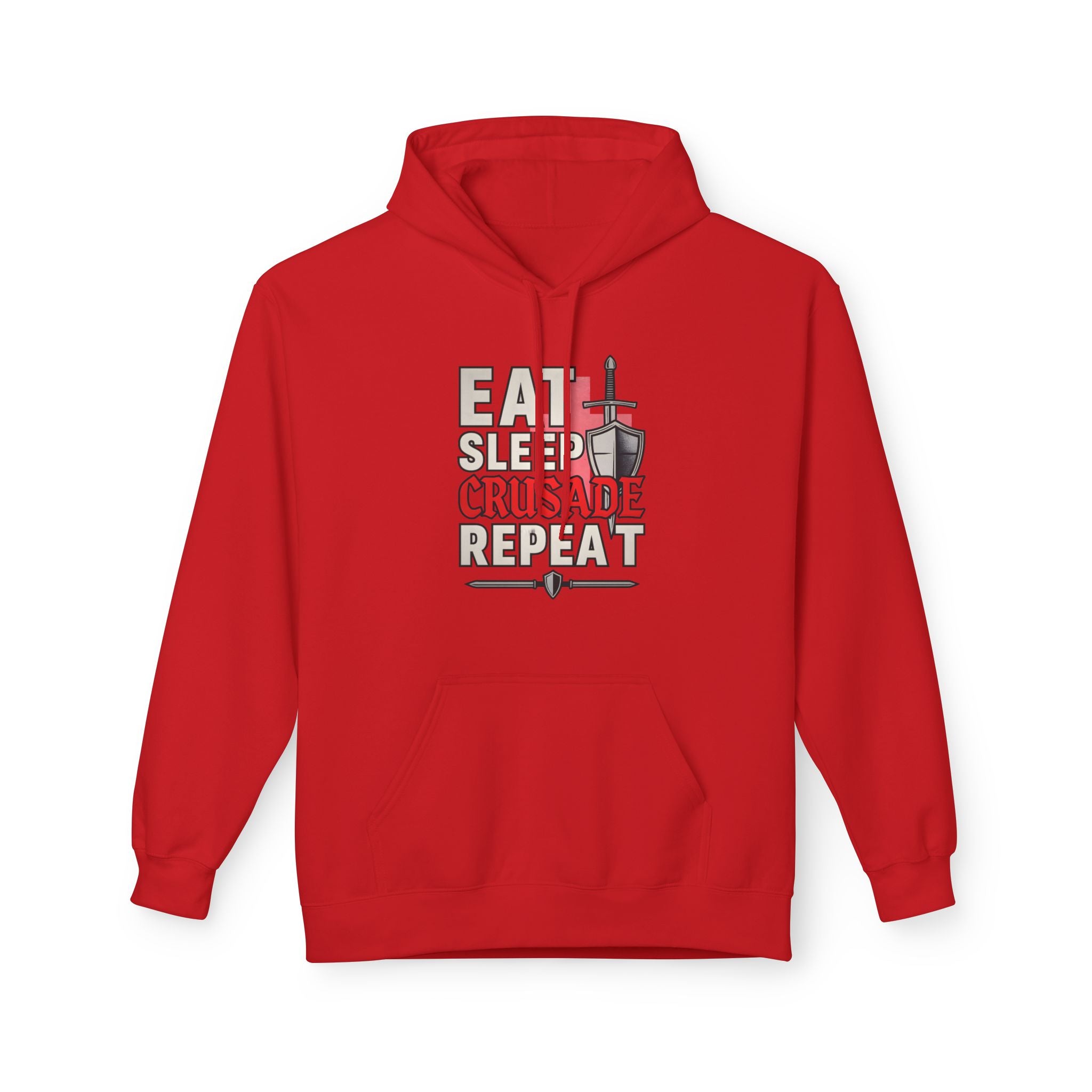 Eat Sleep Crusade Repeat Hoodie | English Patriot Medieval Shield & Sword Design | UK National Pride Jumper