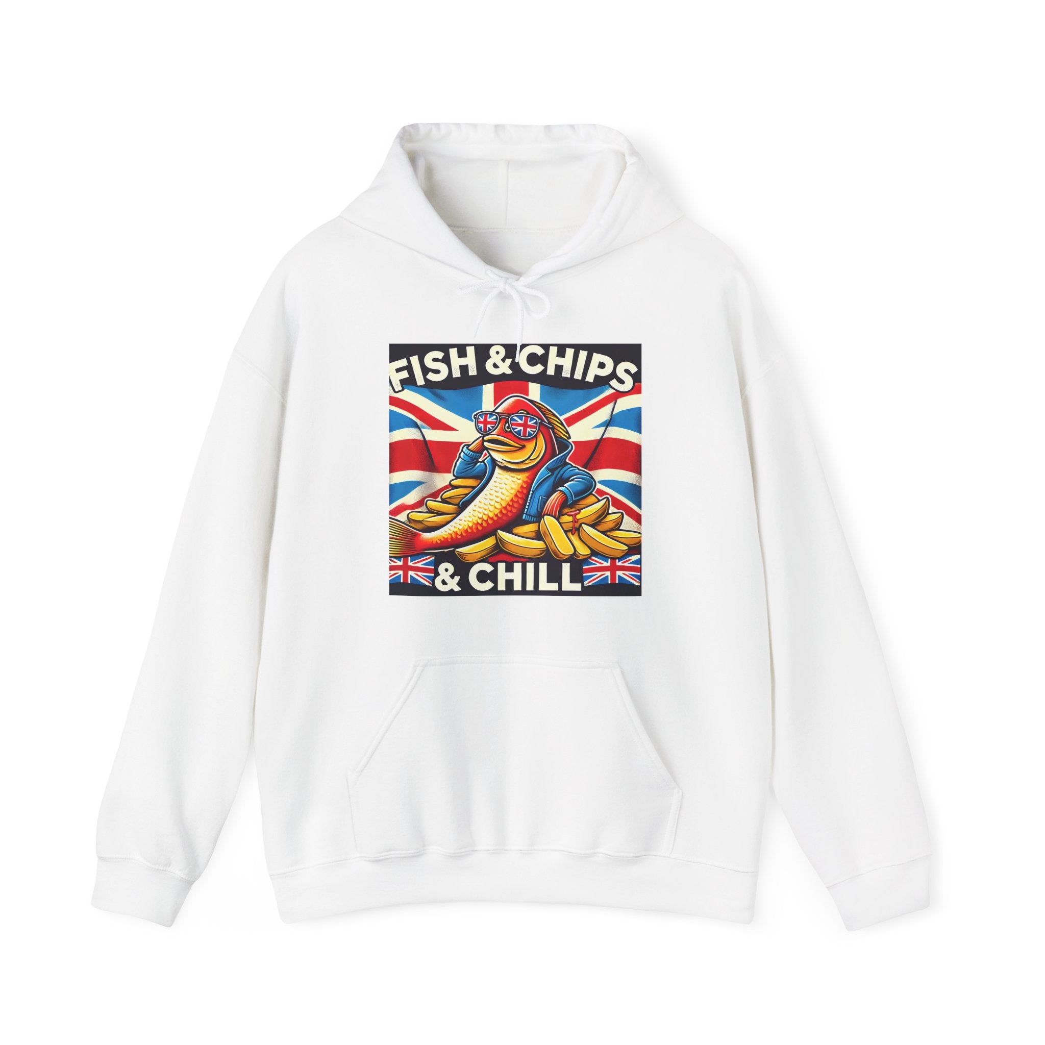 Fish & Chips n Chill Hoodie | Funny British Foodie Sweatshirt | Cozy Stylish UK Banter Wear | Gift for Food Lovers and Chippy Fans