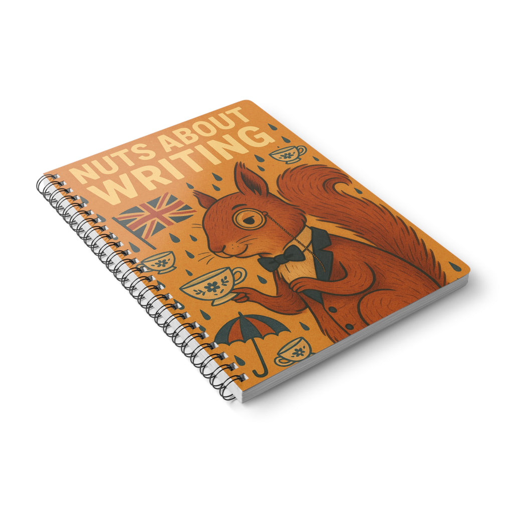 Nuts About Writing Squirrel Journal | Funny Posh Squirrel with Monocle | A5 Student Uni Notebook | Whimsical British Digital Art Style Diary