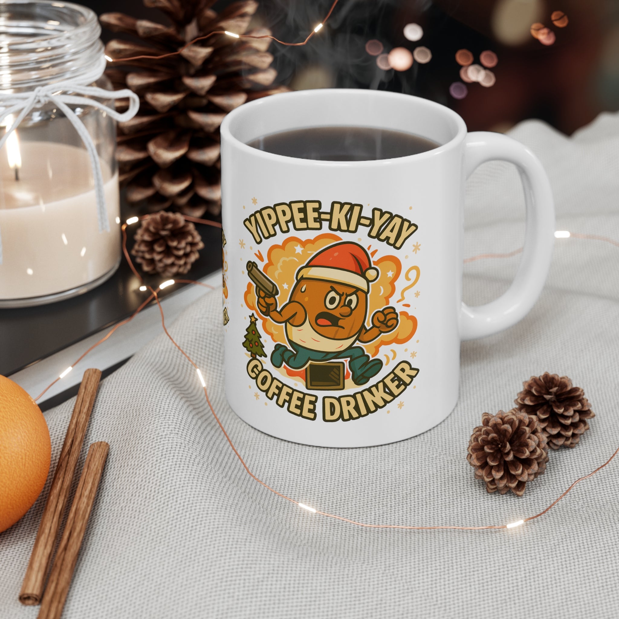 Funny Christmas Mug - Yippee-Ki-Yay Coffee Drinker Movie Parody Mug