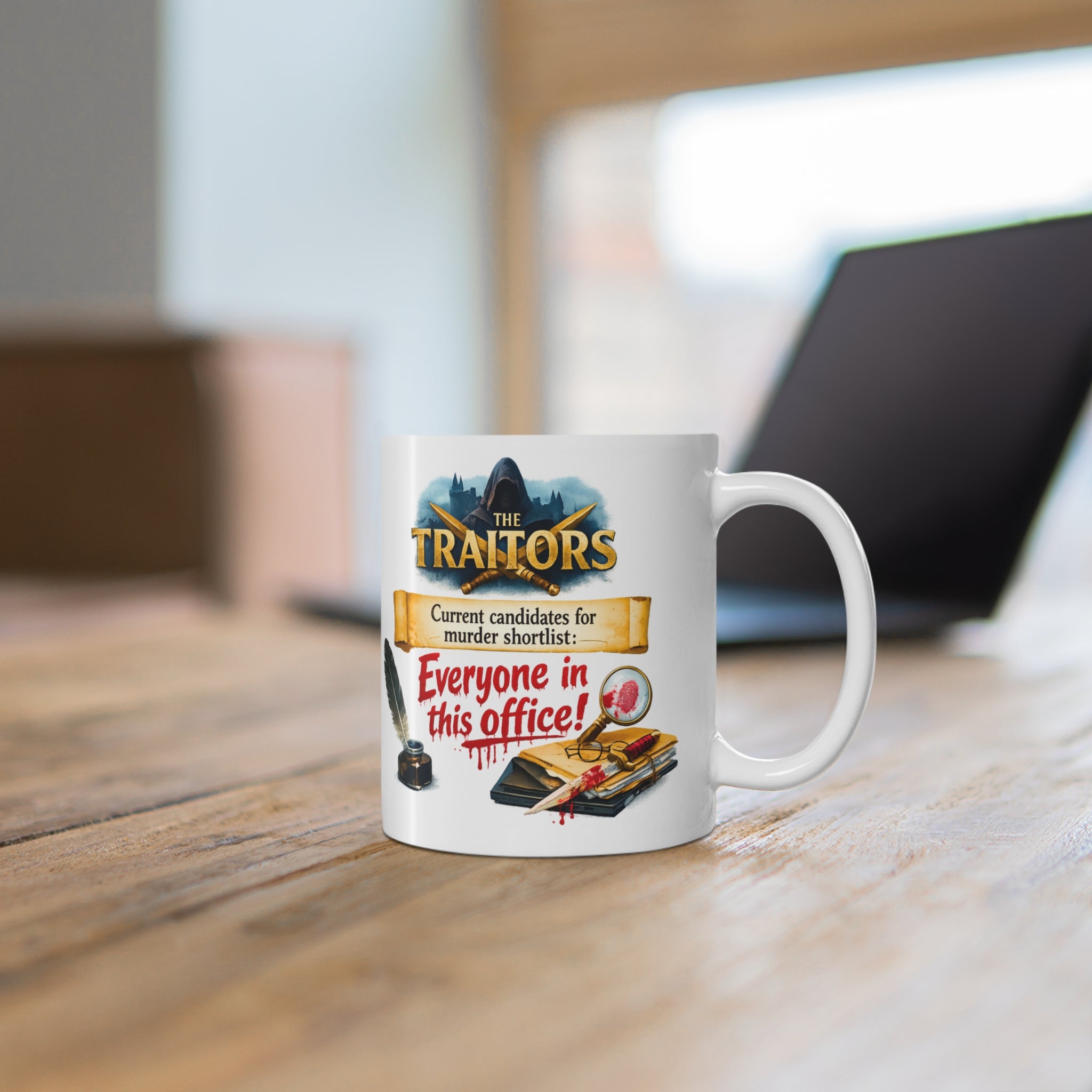 Funny Traitors Mug - Murder Shortlist: Everyone in This Office Mug | Funny British TV Show Cup | Cheeky Gift for Tea Lovers