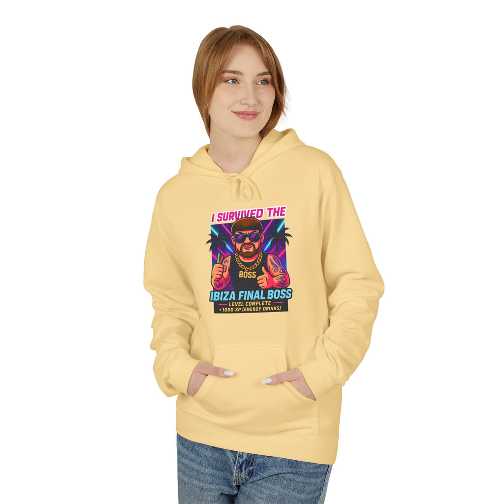 I Survived the Ibiza Final Boss Hoodie | Funny UK Summer Meme Sweatshirt | British Pop Culture Festival Gift Z | Unisex Rave Hoodie