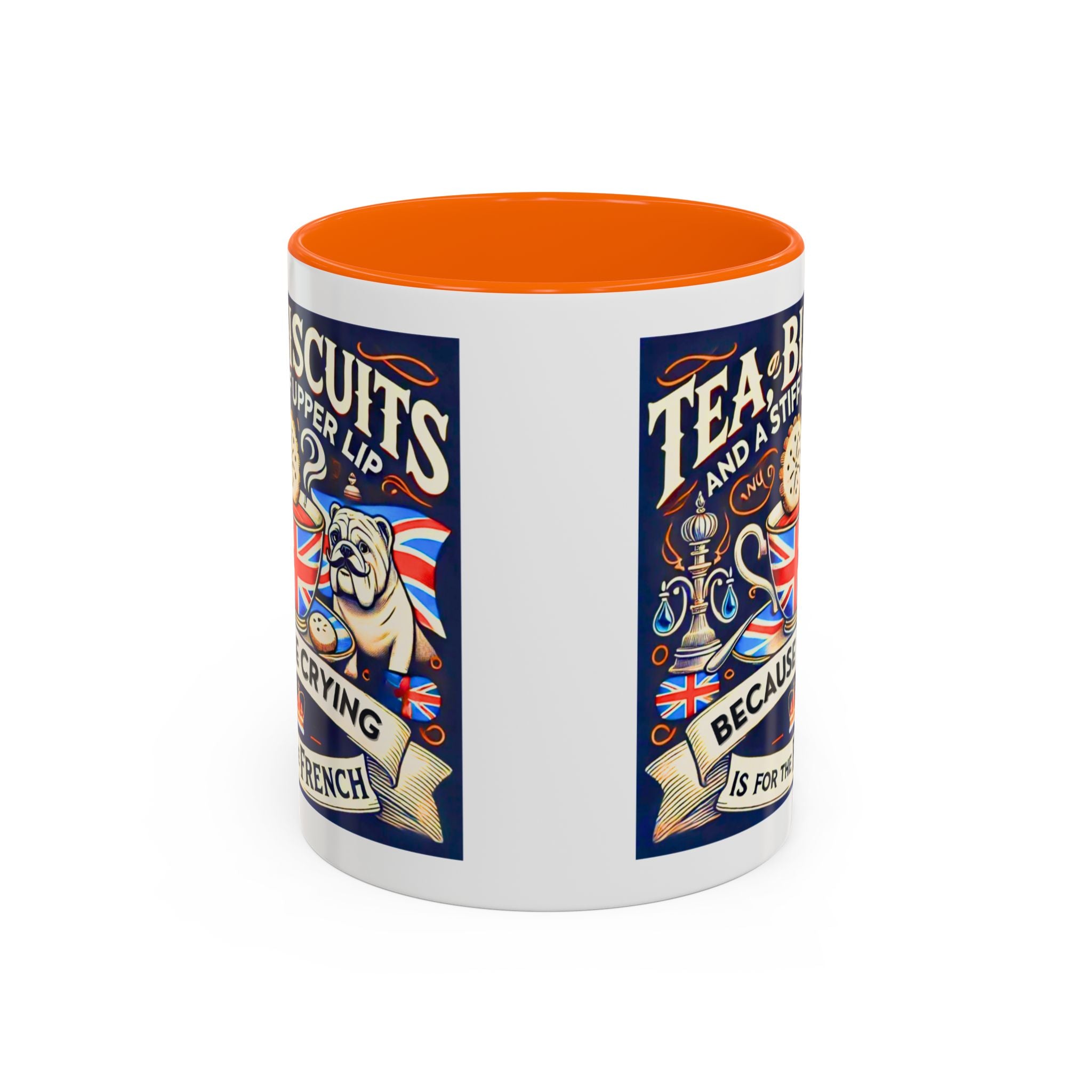 Crying Is for the French Mug | Funny British Humor Cup | Tea and Biscuits UK Banter Gift | 11oz Tea & Coffee Mug | Patriotic Dog Mug