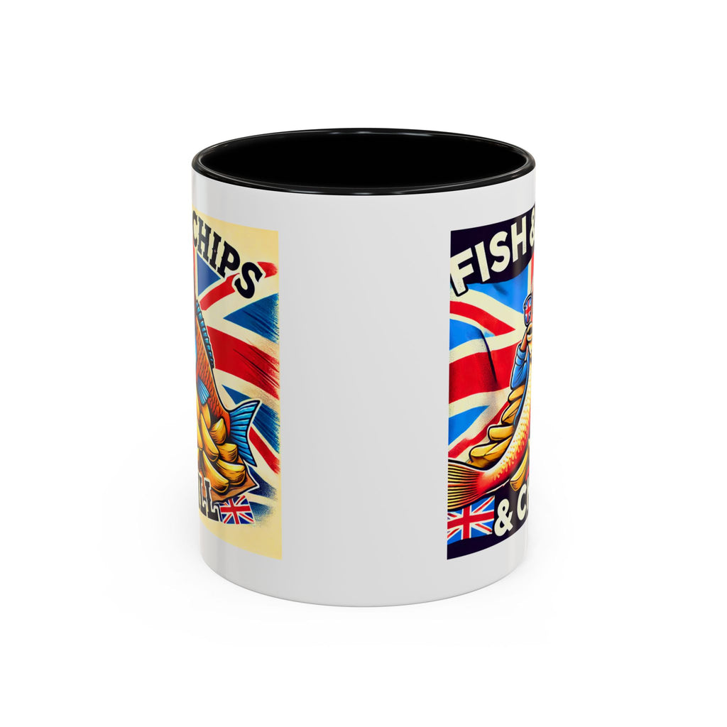 Fish & Chips n Chill Mug | Funny British Coffee Cup | Foodie Gift | Quirky UK Tea Mug | Accent Coffee Cup for Home or Office