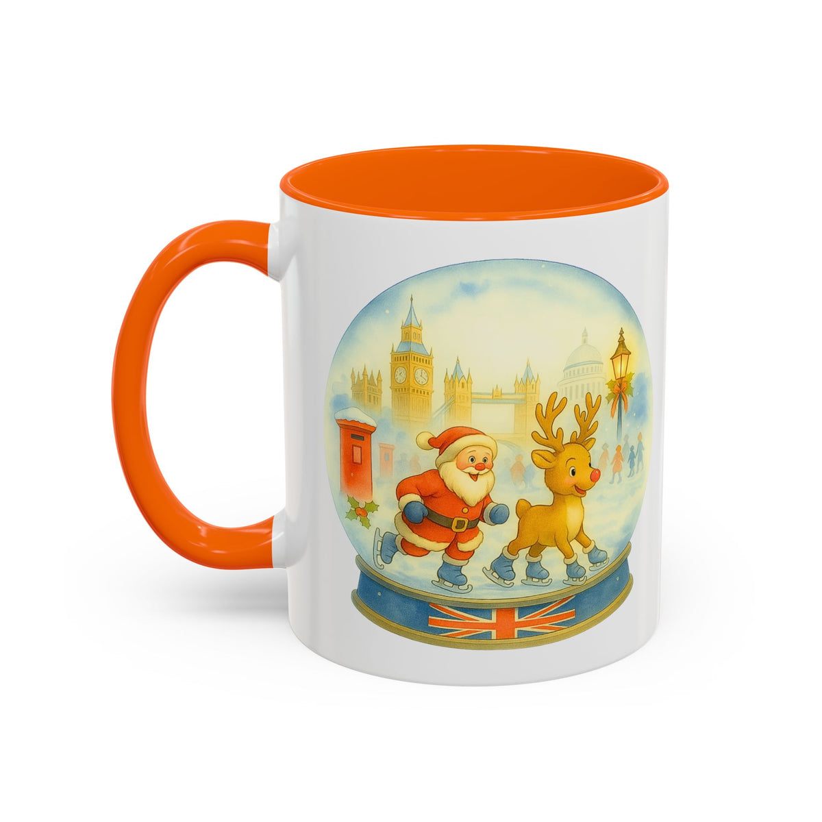Santa and Rudolph ice skating London snowglobe Christmas mug, photo 8