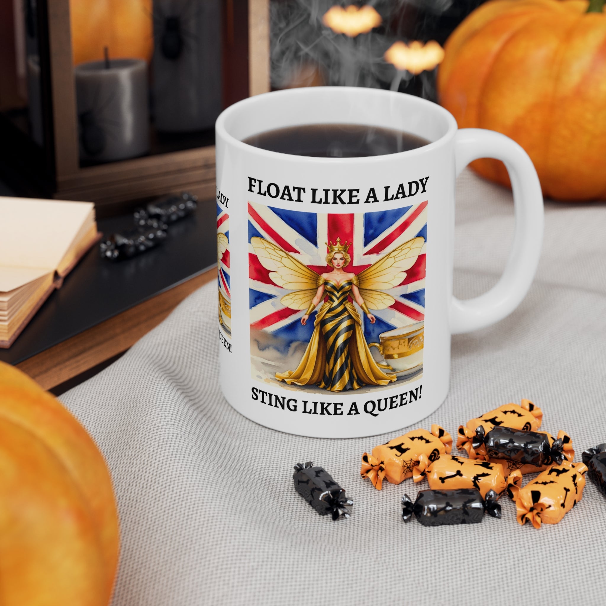 Float Like a Lady, Sting Like a Queen Mug | Union Jack Fairy Goddess Coffee Cup | International Women's Day