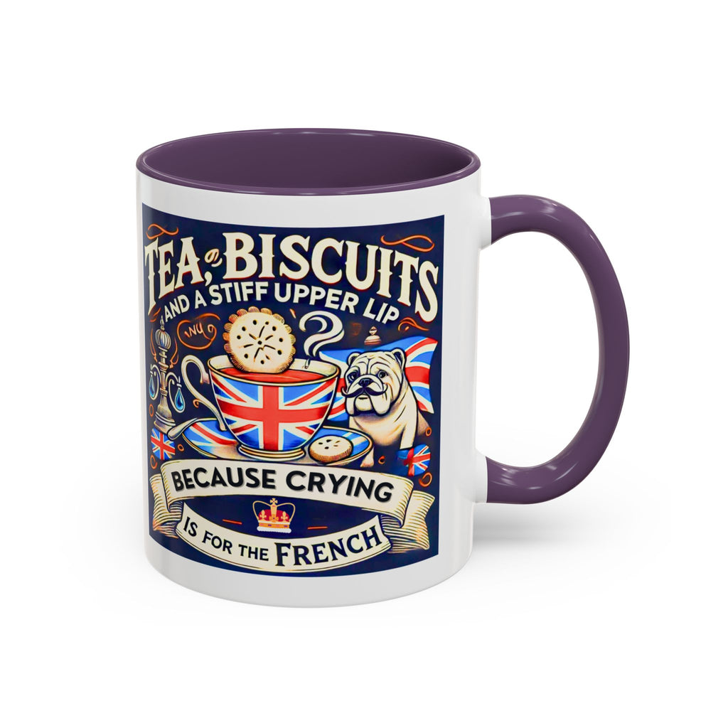 Crying Is for the French Mug | Funny British Humor Cup | Tea and Biscuits UK Banter Gift | 11oz Tea & Coffee Mug | Patriotic Dog Mug