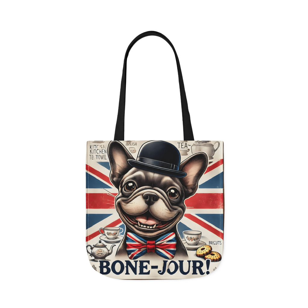Bone-Jour Tote Bag | Union Jack Frenchie Bag | Fun Dog Mum Gift | Reusable Shopping Bag | French Bulldog Shoulder Bag, Dog Lover Gift