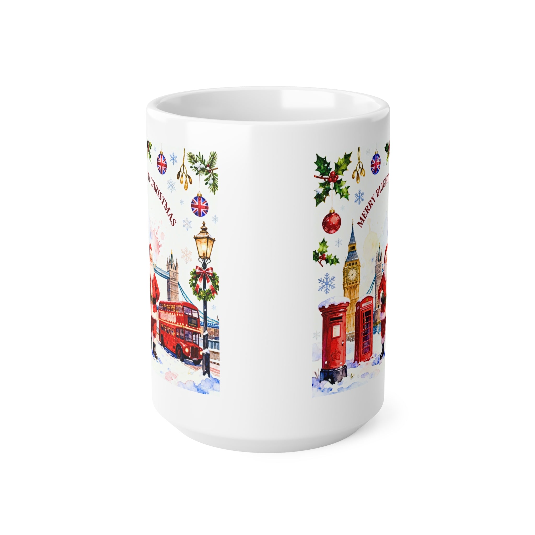 Merry Blighty Christmas - UK Santa Mug | British Festive Cup | London Watercolour Design | UK Holiday Gift