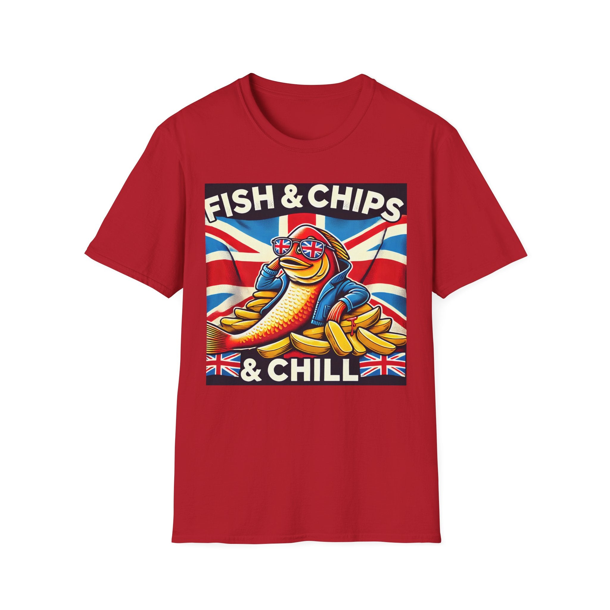 Fish & Chips n Chill Unisex T-Shirt | The Ultimate British Foodie Tee | Funny Pub Festival Wear | Gift for Food Lovers | UK Banter Apparel