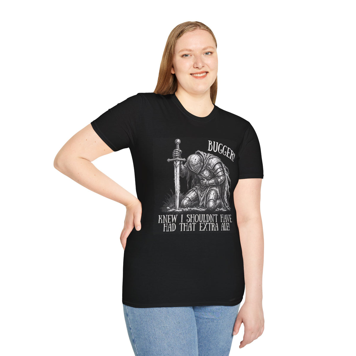Funny medieval knight Bugger extra ale black t-shirt, photo 7