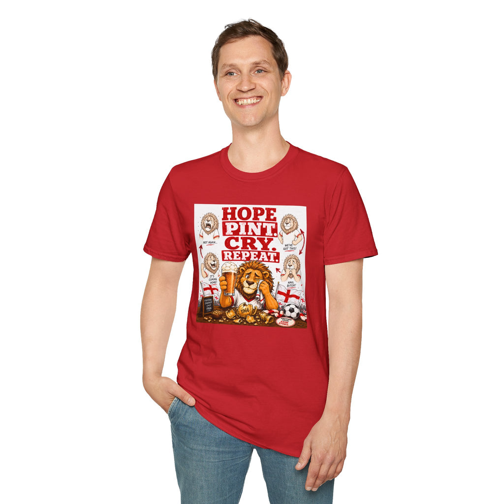 Hope Pint Cry Repeat T-Shirt | Three Lions England Football Tee
