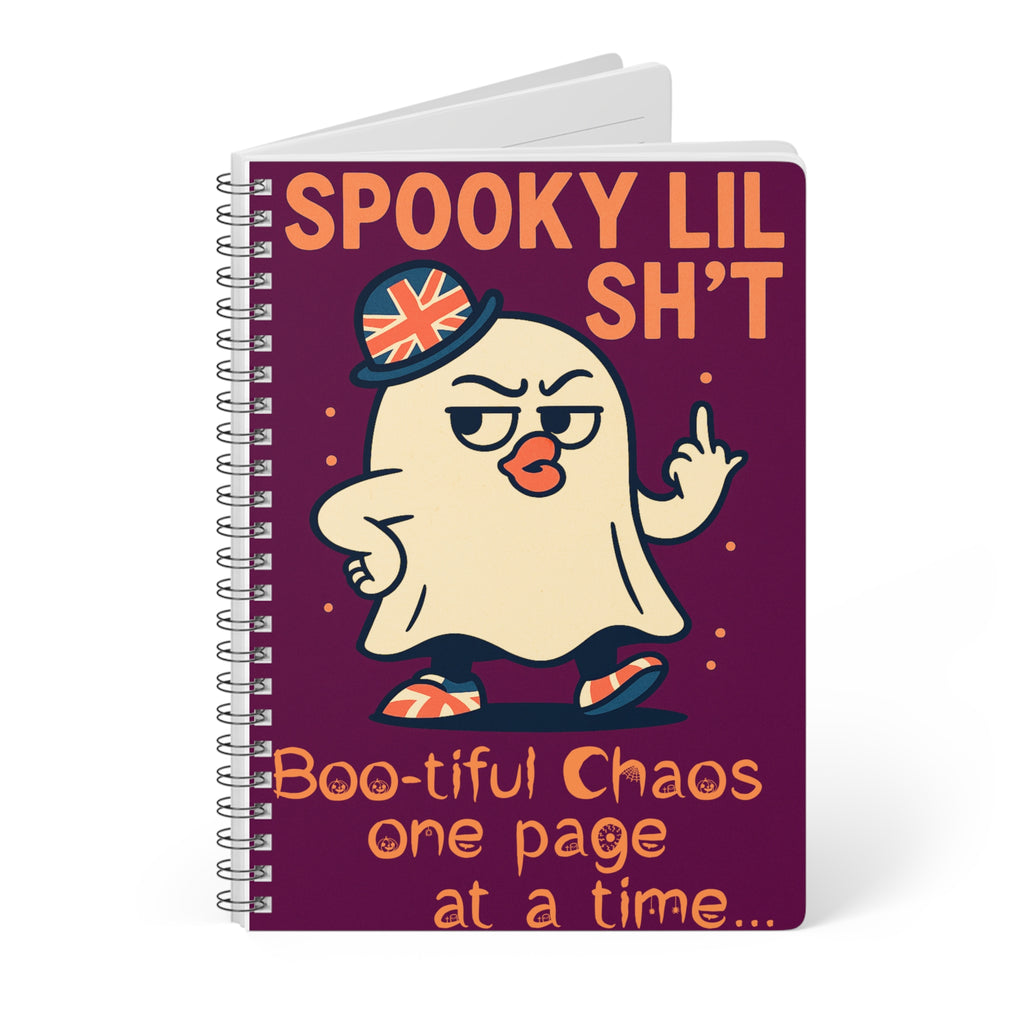 Spooky Lil' Sh*t Notebook - A5 Wirobound Halloween Journal | Student Gift | Sassy Ghost A5 Journal | Funny British Stationery Gift