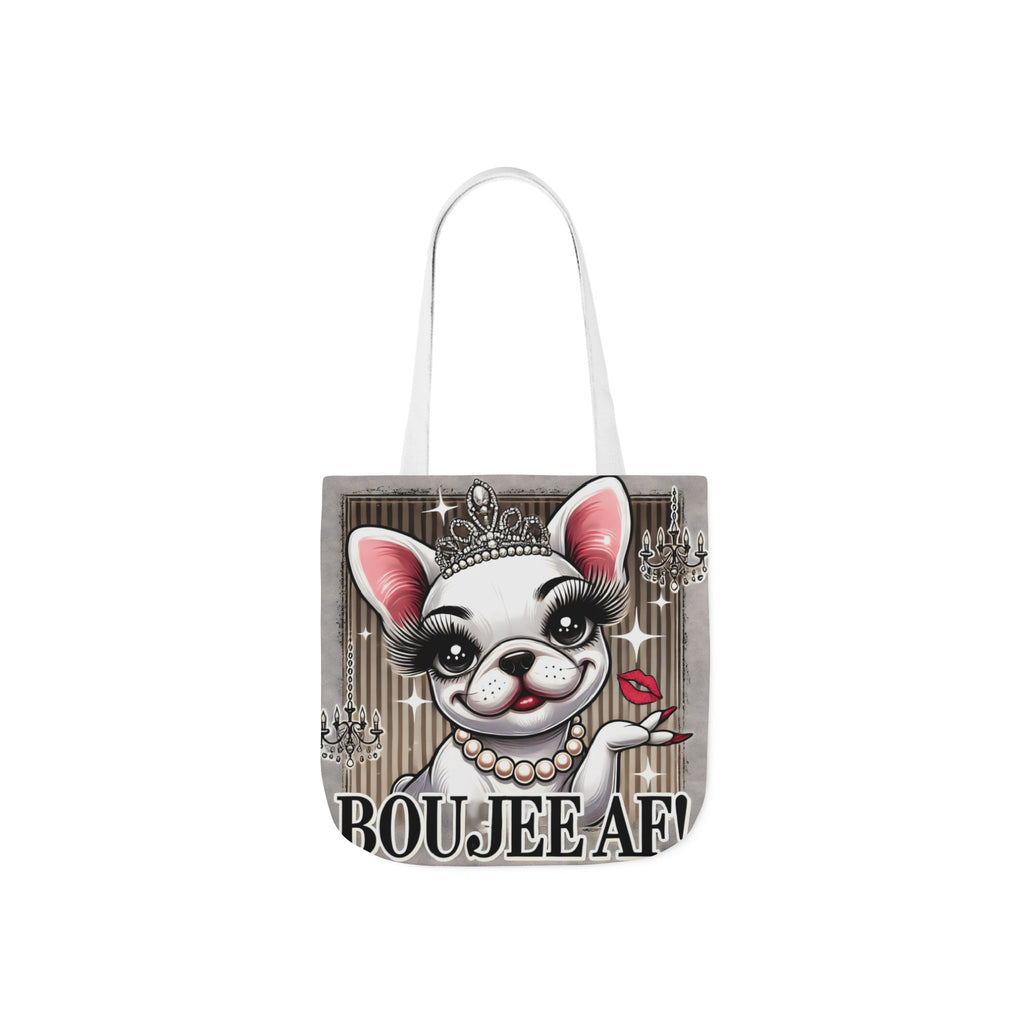 Boujee AF Canvas Tote Bag | Frenchie Design | 5-Color Straps Shopping Bag | French Bulldog Artwork Travel Tote
