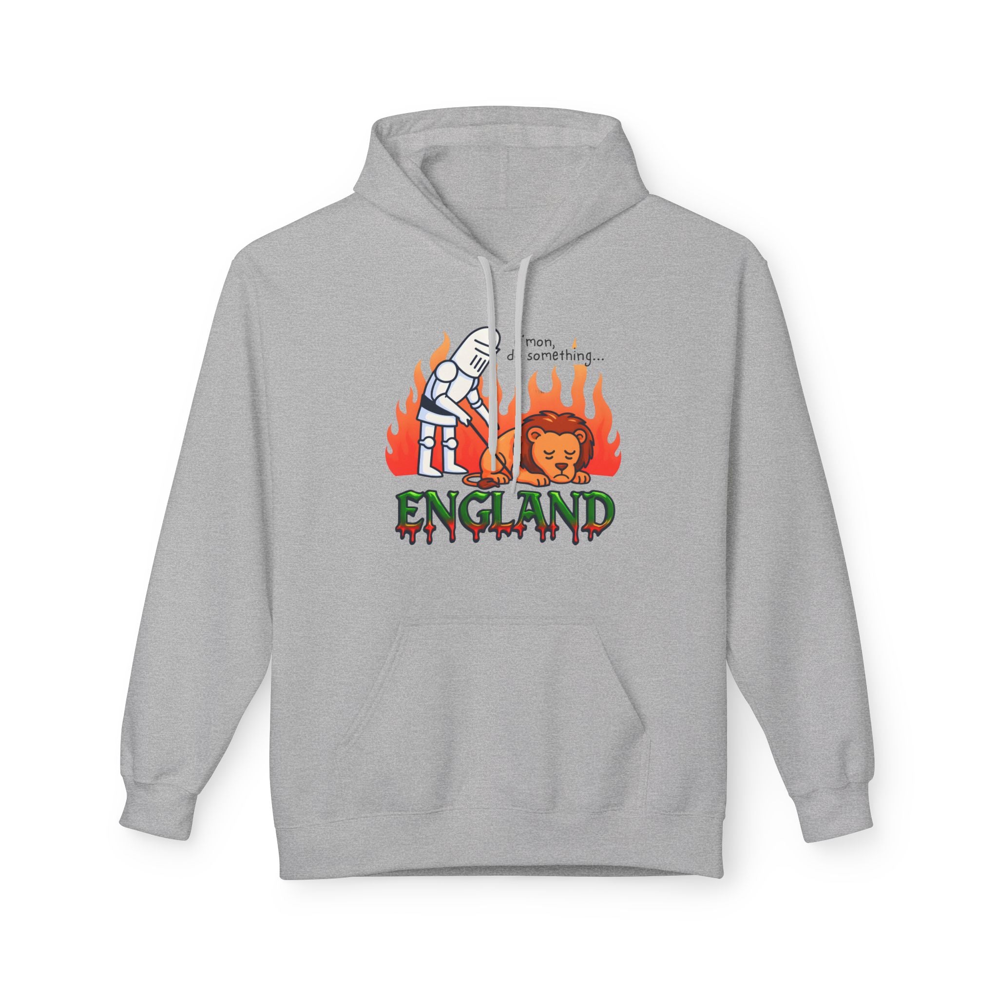 C'mon Do Something Funny England Meme Unisex Hoodie | Sad Lion & Knight Cartoon National Pride Jumper | English Pride Sweater