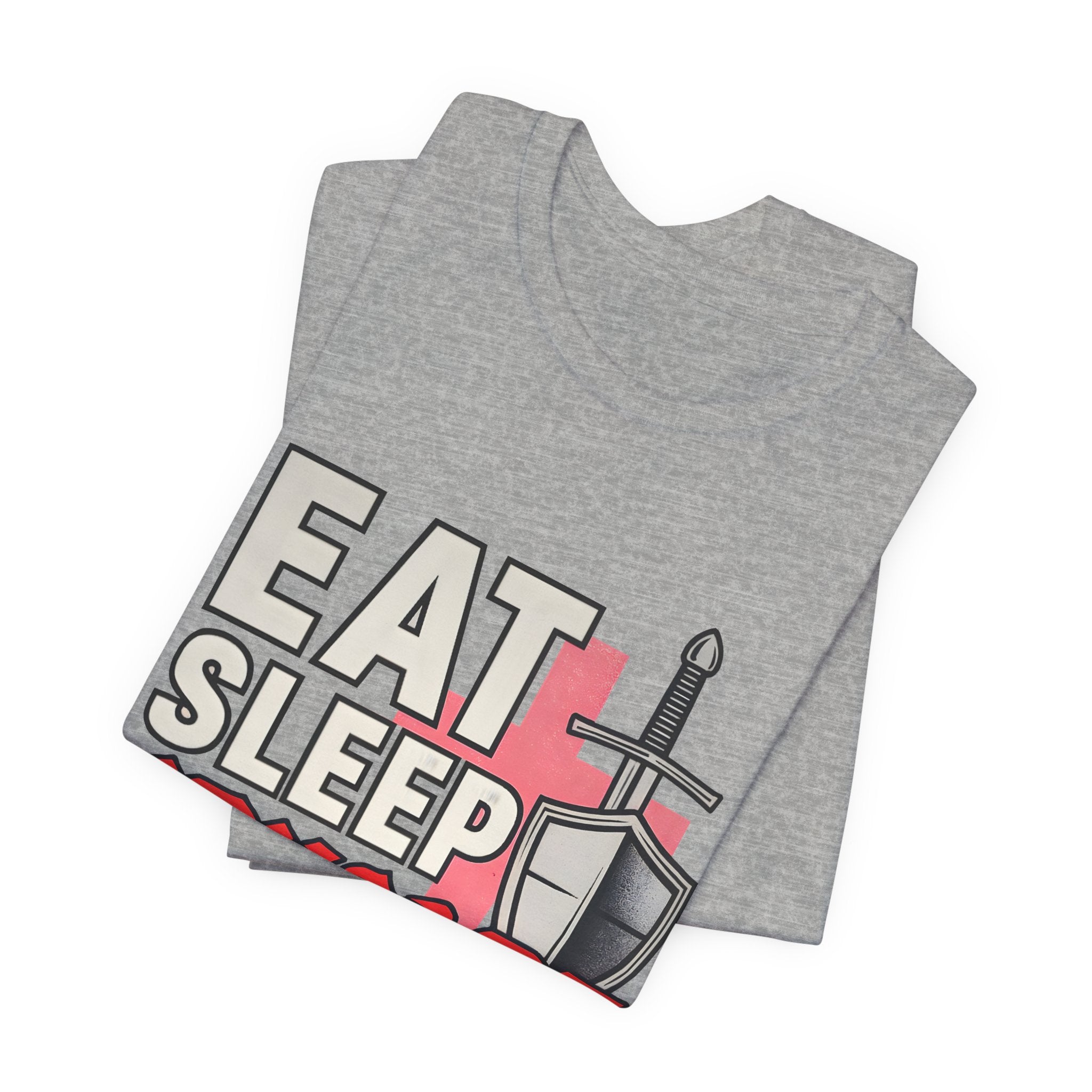 Eat Sleep Crusade Repeat T-Shirt | UK Patriot Medieval Sword & Shield Design | English National Pride Tee