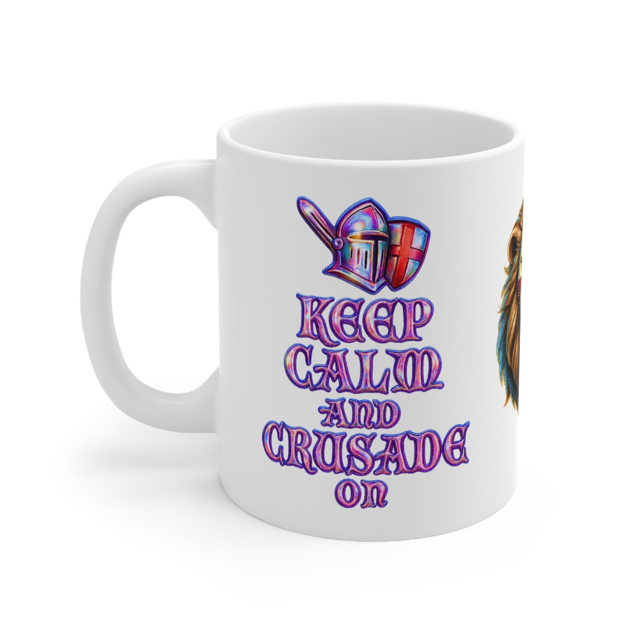 Keep Calm & Crusade On! Roaring English Lion Mug | St. George's Cross 11oz and 15oz Tea Cup | Medieval Patriot England Coffee Gift