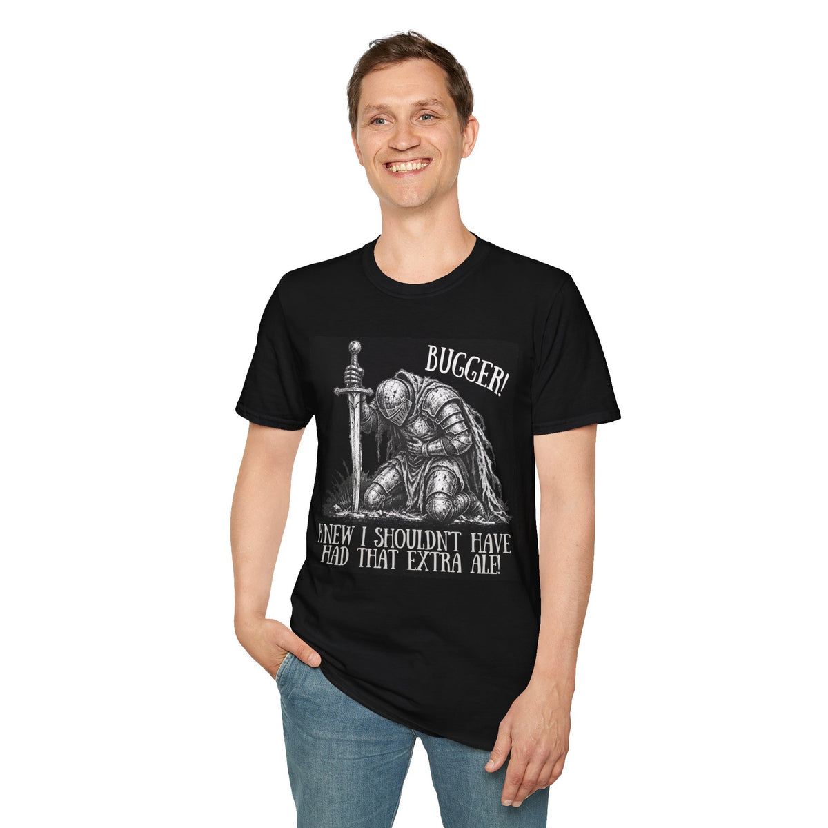 Funny medieval knight Bugger extra ale black t-shirt, photo 4