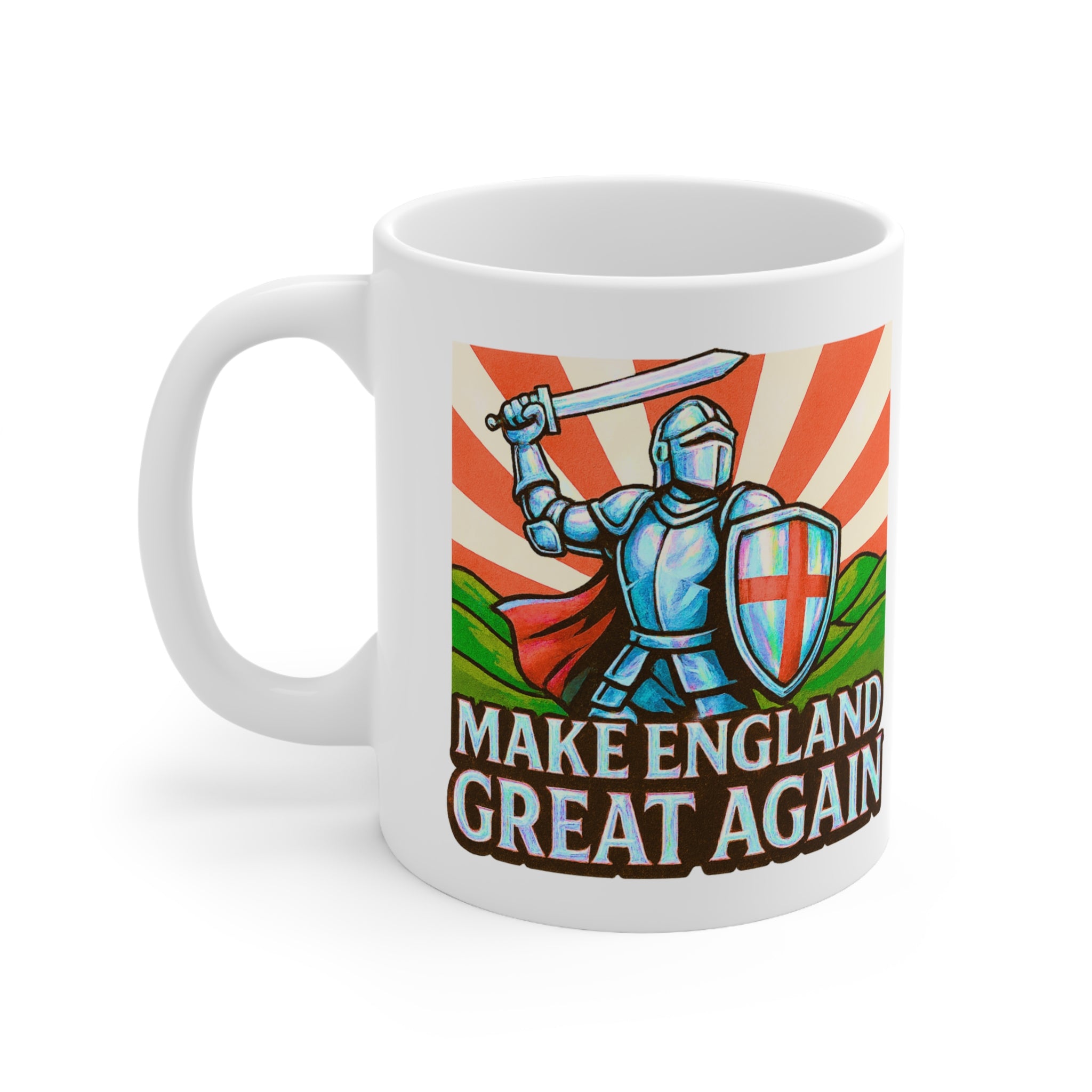 Make England Great Again Mug | Glossy Iridescent St. George Knight Cup | Funny English Patriot Gift | Medieval Coffee & Tea Mug