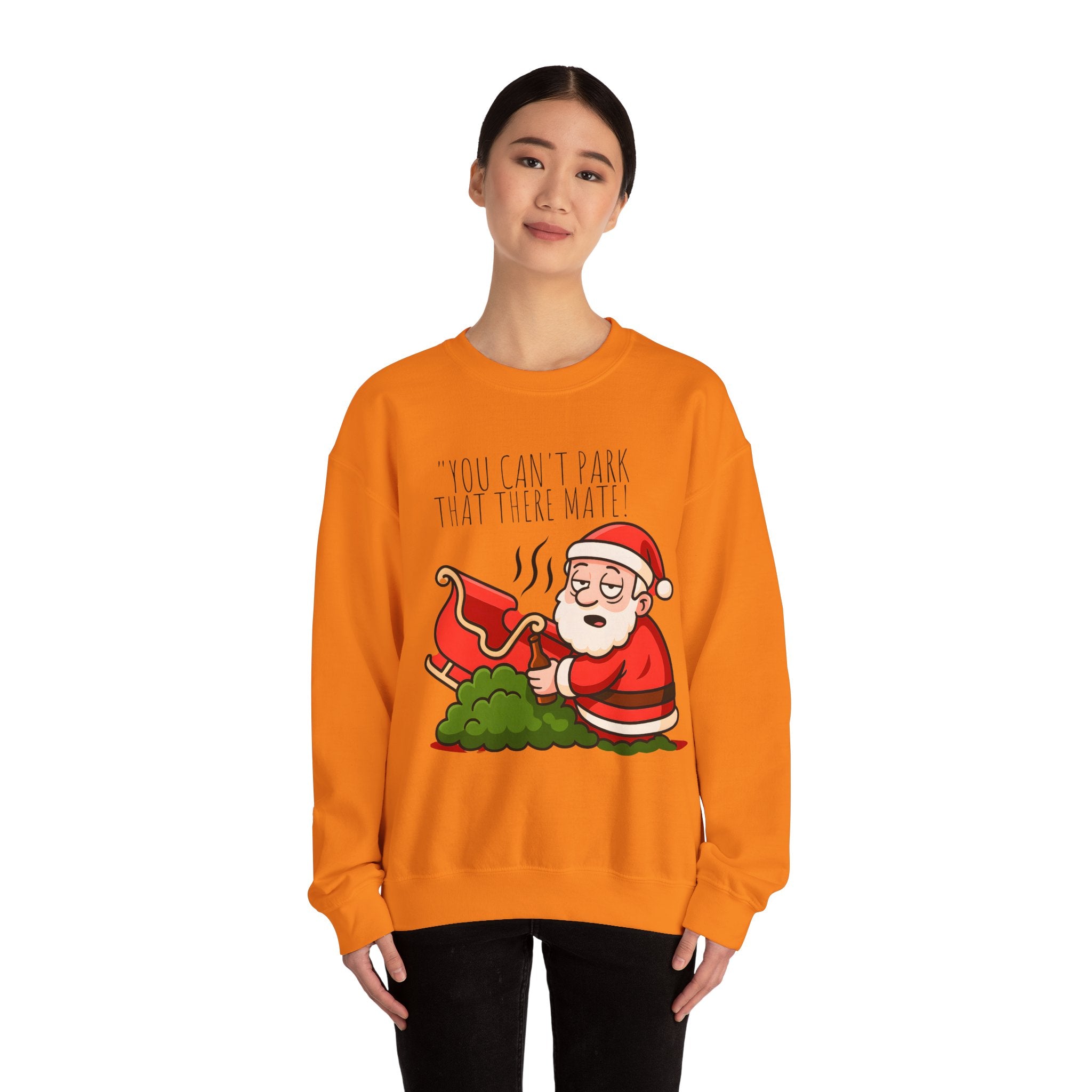 You Can't Park That There Mate! Funny British Christmas Jumper | Drunk Santa Sweatshirt | Cheeky UK Xmas Gift | Cozy Unisex Sweater