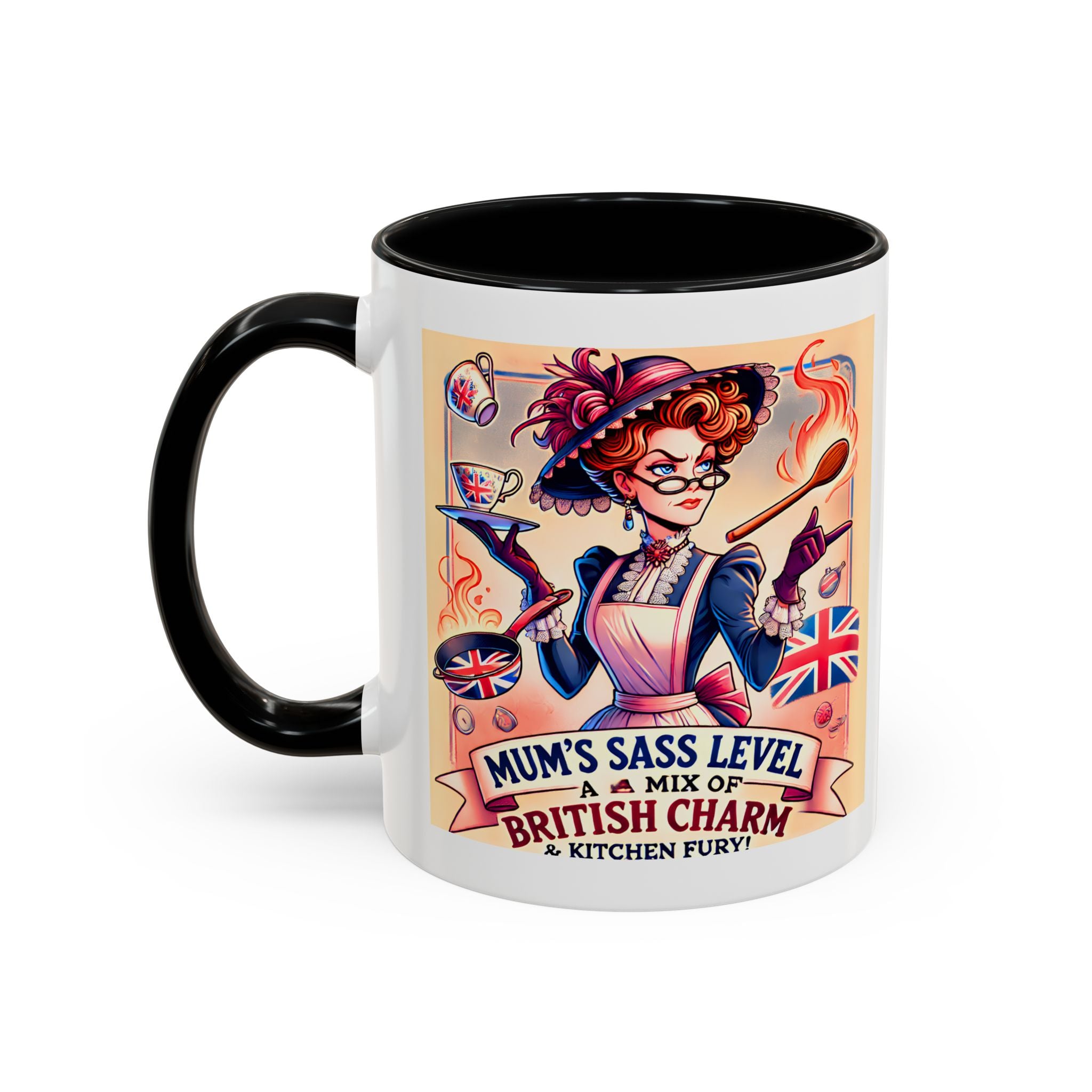 Mum's Sass Level Mug | Funny British Mother's Day Gift | Kitchen Queen Accent Coffee Cup | 11oz Tea Lover Mug