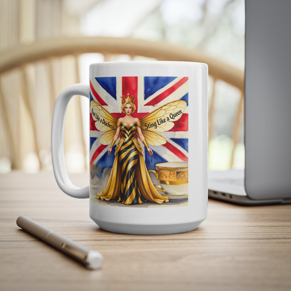 Float Like A Duchess, Sting Like A Bee Cup | Union Jack Royal Bee Feminist Mug