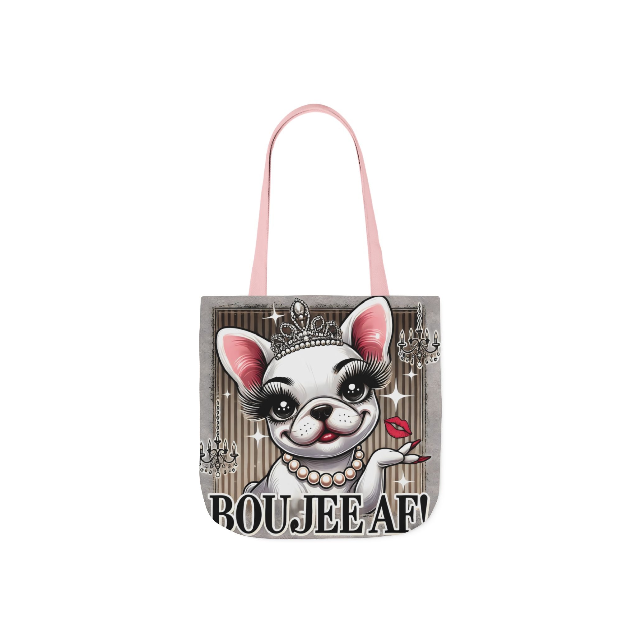 Boujee AF Canvas Tote Bag | Frenchie Design | 5-Color Straps Shopping Bag | French Bulldog Artwork Travel Tote