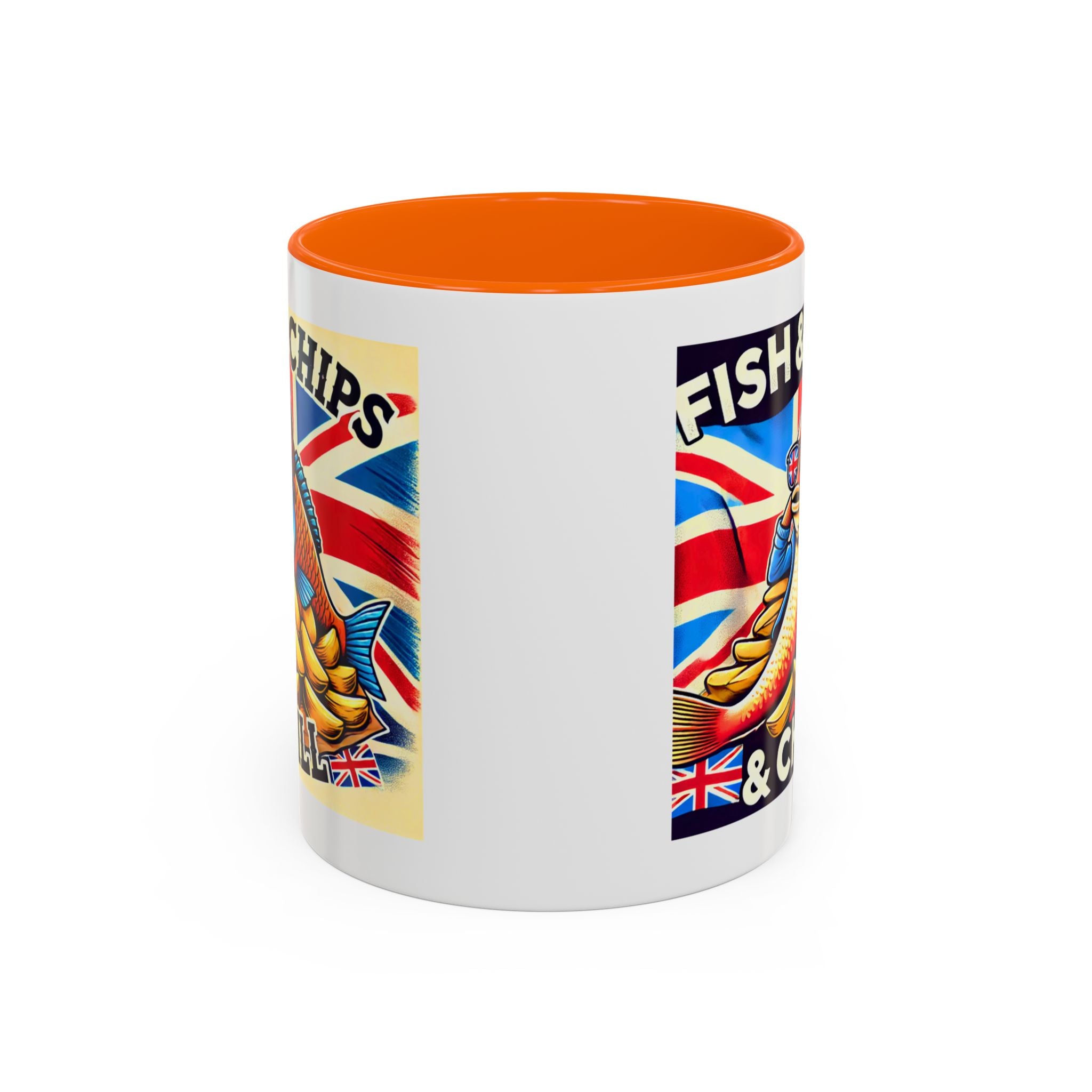 Fish & Chips n Chill Mug | Funny British Coffee Cup | Foodie Gift | Quirky UK Tea Mug | Accent Coffee Cup for Home or Office
