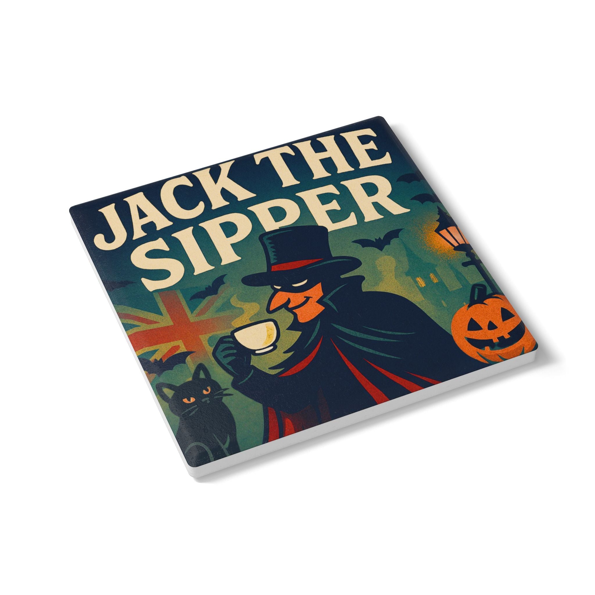 Jack the Sipper Halloween Ceramic Coaster | Vintage Gothic Tea Drinker Design | Spooky Funny Home Bar Decor