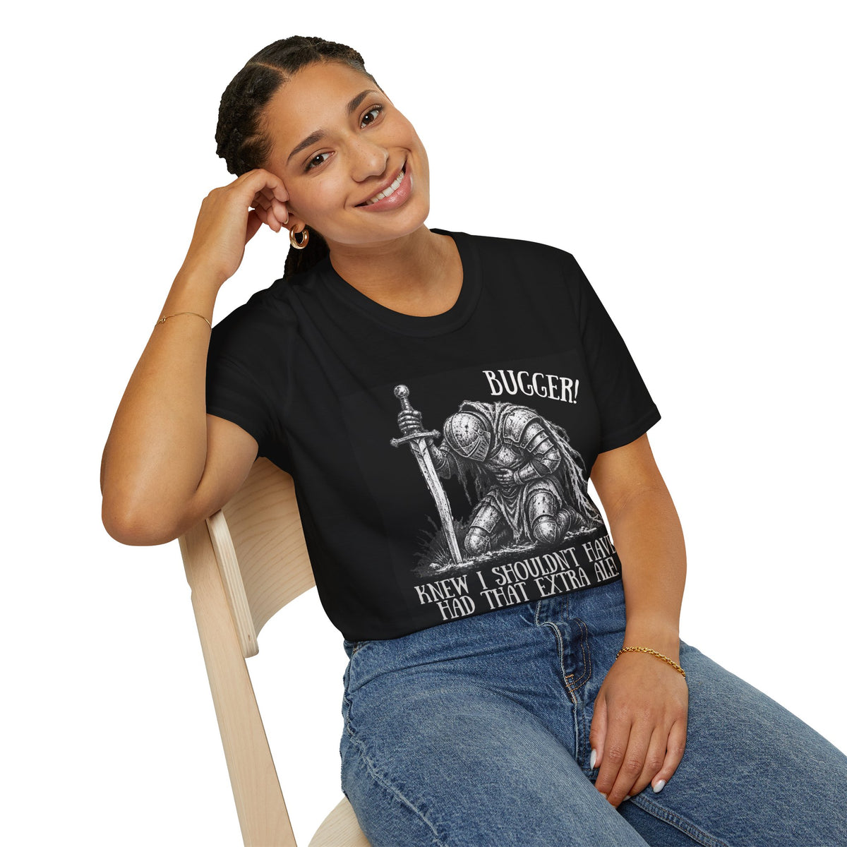 Funny medieval knight Bugger extra ale black t-shirt, photo 6