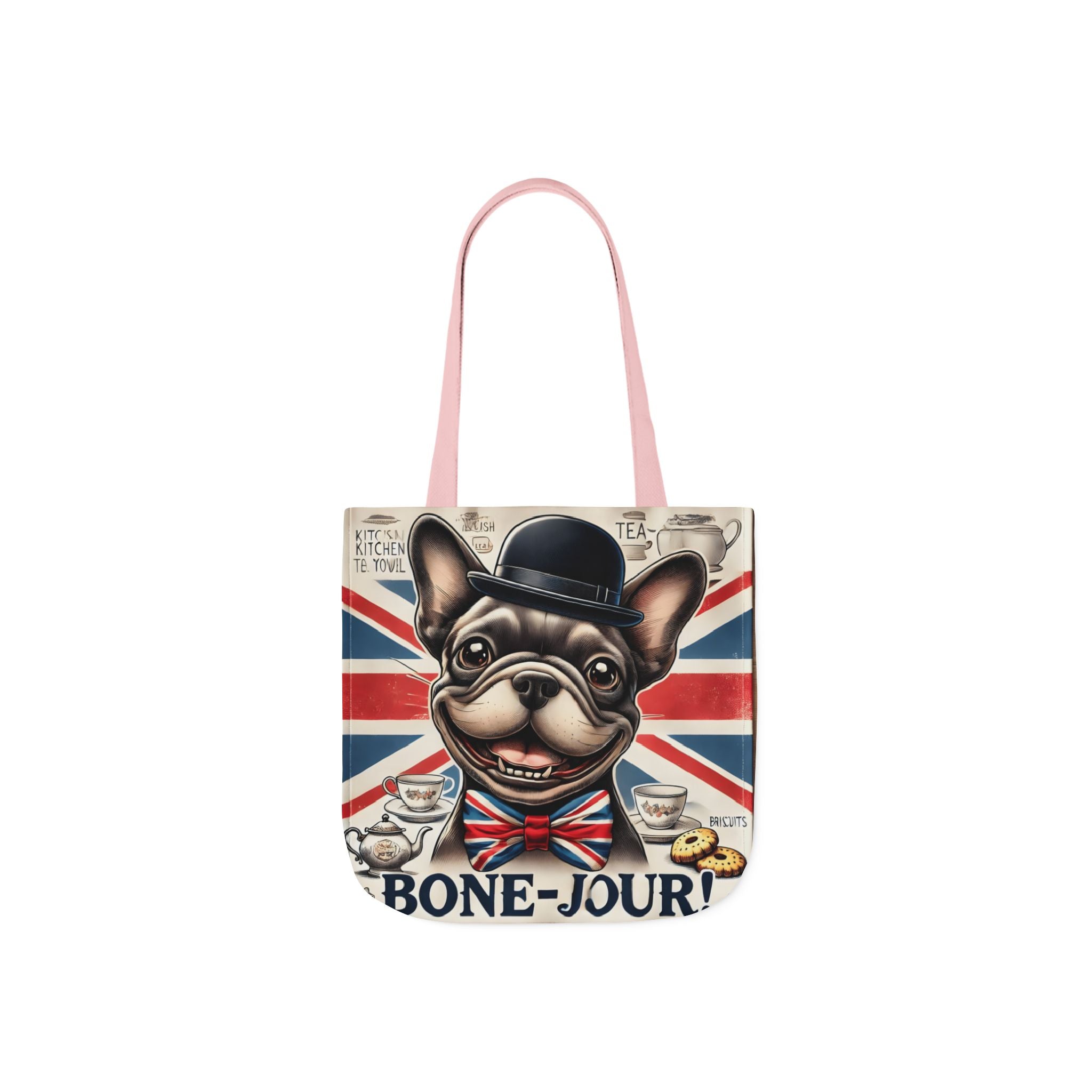 Bone-Jour Tote Bag | Union Jack Frenchie Bag | Fun Dog Mum Gift | Reusable Shopping Bag | French Bulldog Shoulder Bag, Dog Lover Gift
