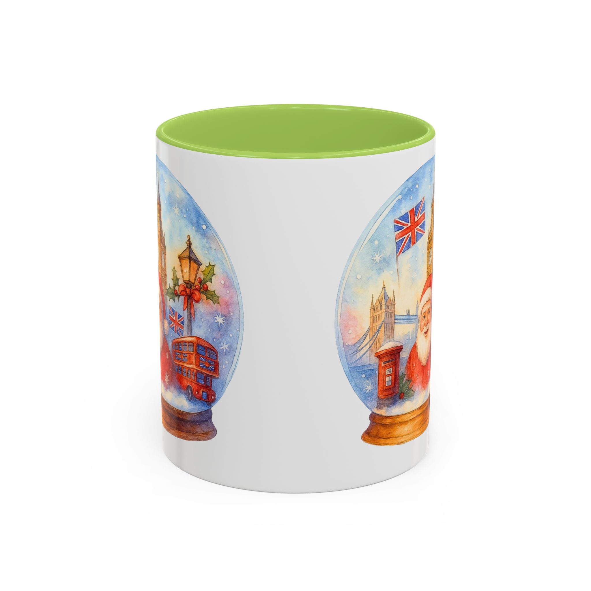 London Santa Snowglobe Mug | UK Christmas Souvenir Cup | Big Ben London Bus Festive Mug | British Holiday Gift