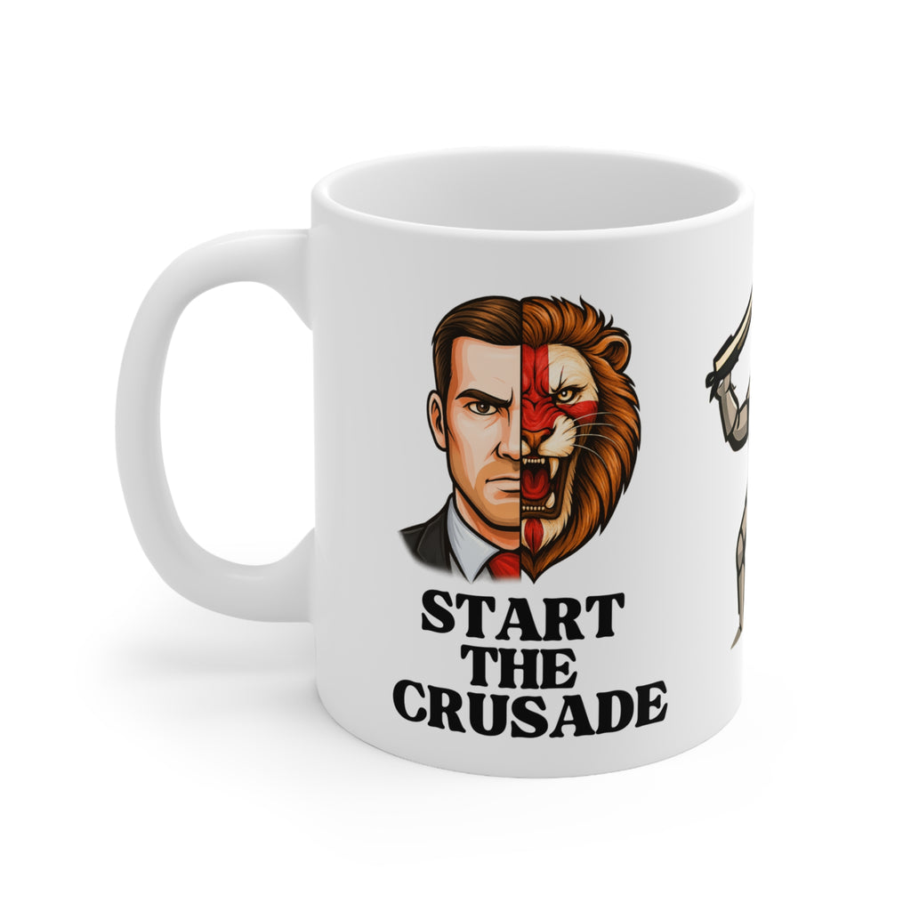 Start the Crusade, Awaken the Lion Mug | Funny English Knight Patriot Coffee Cup | St George's Cross Medieval Banter Gift in 11oz and 15oz