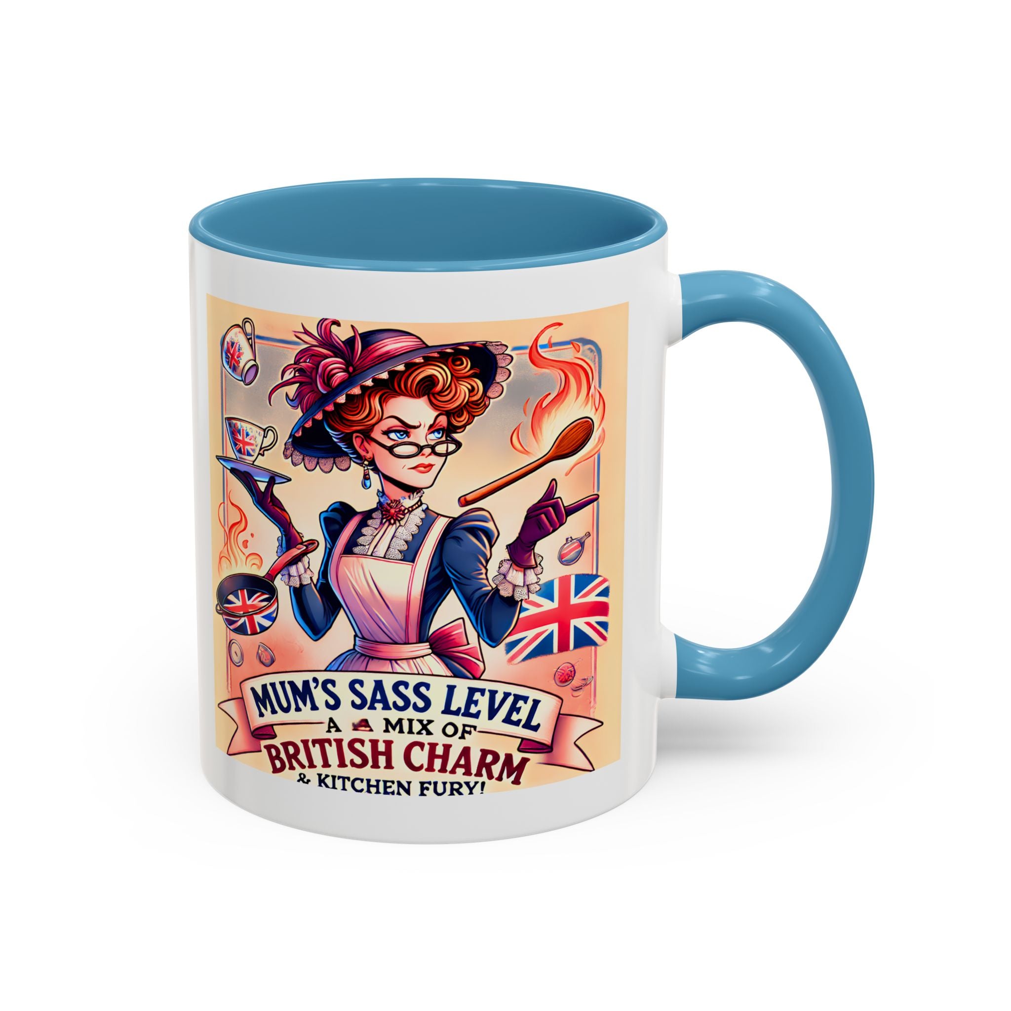 Mum's Sass Level Mug | Funny British Mother's Day Gift | Kitchen Queen Accent Coffee Cup | 11oz Tea Lover Mug